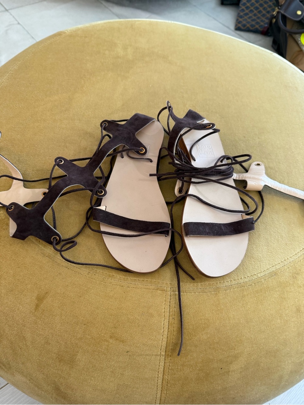 Lace-Up Suede Gladiator Sandals in Dark Brown